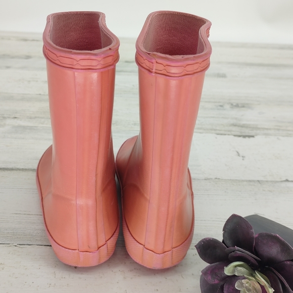 Hunter Girls Pink Rain Boots Slip On Classic - Picture 4 of 5